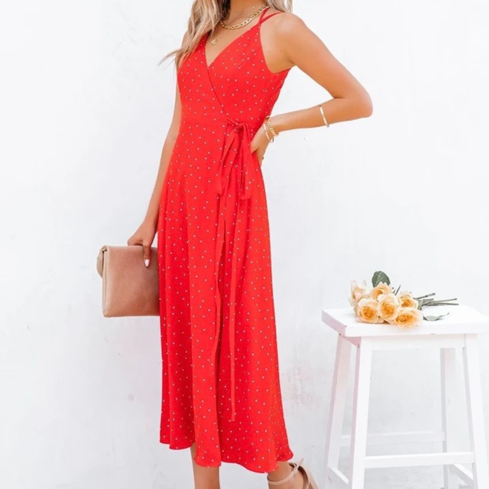 VICI Red Polka Dot Halter Wrap Dress Size M
